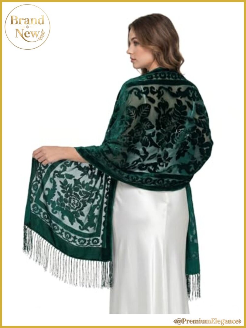 Velvet Floral Shawl Wrap with Tassels for Evening Dresses